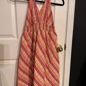 Plaid Halter Kids Dress in Pink and Yellow